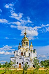 Fototapeta na wymiar Orthodox church of All Saints in the land of Russia who shone. City Stupino, Moscow region. Russia.