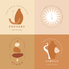 Vector design linear template logos or emblems - mystery boho style. Abstract symbol for hand made products and craft boutiques.