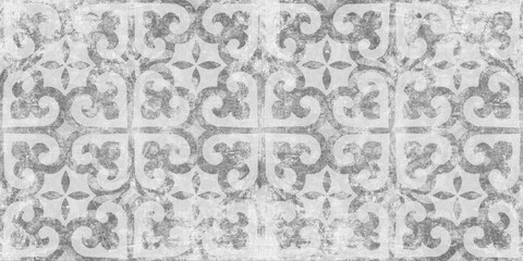 Old white gray grey vintage worn shabby elegant floral leaves flower patchwork motif tiles stone concrete cement wall wallpaper texture background banner