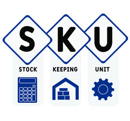 SKU - Stock Keeping Unit acronym. business concept background.  vector illustration concept with keywords and icons. lettering illustration with icons for web banner, flyer, landing page