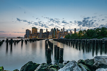 Landscape of Manhattan. View from Brooklyn Bridge Park to Manhattan. - 407218135