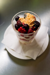 Vacherin with Whipped Cream and Mixed Berries. Soft focus image.