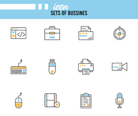 bundle of twelve business techno set icons and lettering
