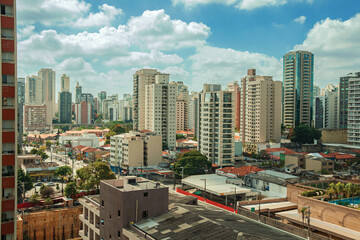 Naklejka premium View of the city skyline with streets and buildings in São Paulo. The gigantic city, famous for its cultural and business vocation in Brazil.