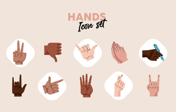 bundle of hands humans symbols gestures icons and lettering
