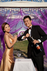 Wearing evening dress fashion of young man and woman in PARTY