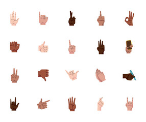 bundle of twenty hands humans symbols gestures icons