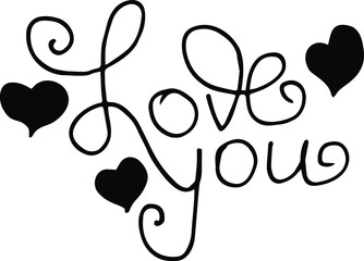 Lettering love postcard for Valentines day phrase love you black words on the white background isolated