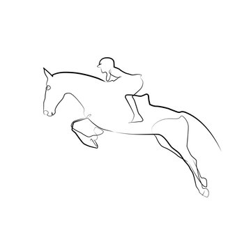 recommend clip art: Jockey on horse in one line. Black line vector illustration on white background