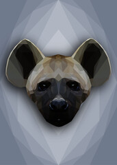 Geometrical illustration of a hyena on a blue violet background