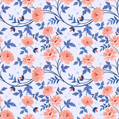 Blooming flowers seamless pattern.