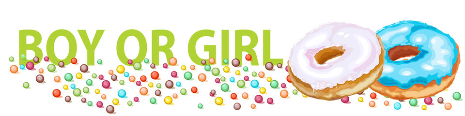 Funny poster with donuts. Two colorful donuts and boy or girl sign. Vector Illustration