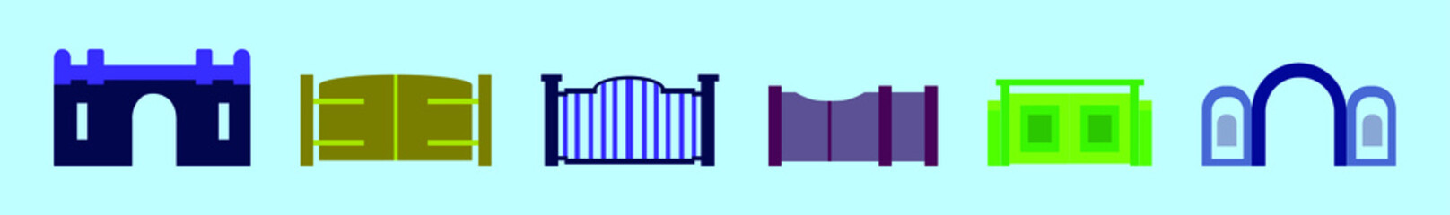set of open gate cartoon icon design template with various models. vector illustration isolated on blue background