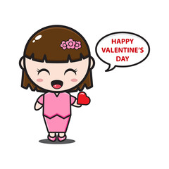 cute girl say happy valentine day