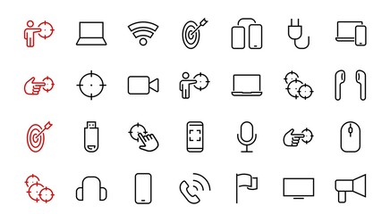 A set of smart devices and gadgets, computer hardware and electronics. Electronic devices icons for web and mobile vector lines. computer, telephone. Editable stroke. 48x48 pixels