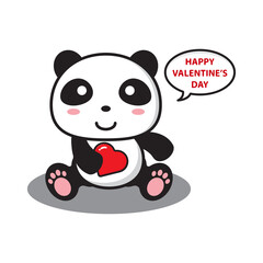 panda character sitting holding love said happy valentine day