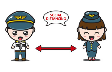 pilot and attendant social distancing illustration