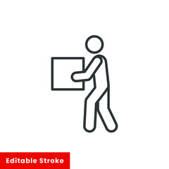 Lifting weights, box, man icon. Simple line style for web template and app. Lift, back, pain, boy, carry, vector illustration design on white background. Editable stroke EPS 10