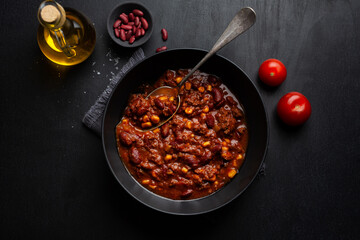 Classic chili con carne served on plate