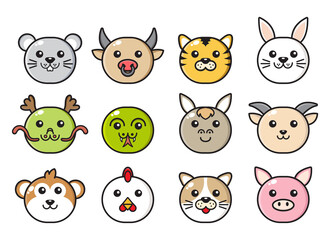set chinese zodiac face mascot collection