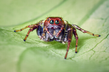 Curious spider looking straight ahead