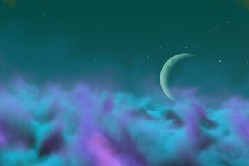 fantasy sky with moon with lights bokeh effect creative abstract background for any design purposes