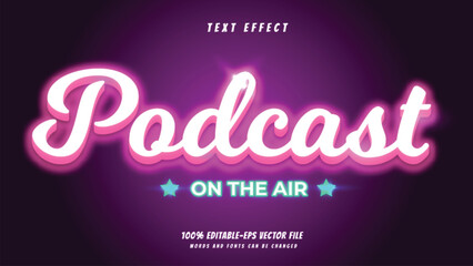 podcast text effect design vector neon style