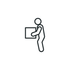 Lifting weights, box, man icon. Simple line style for web template and app. Lift, back, pain, boy, carry, vector illustration design on white background. EPS 10