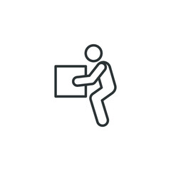Lifting weights, box, man icon. Simple line style for web template and app. Lift, back, pain, boy, carry, vector illustration design on white background. EPS 10