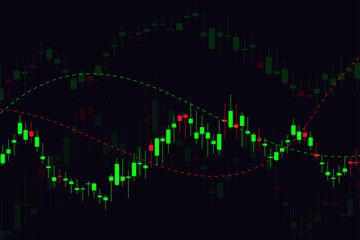 Stock market graph or forex trading chart for business and financial concepts, reports and investment on dark background. Vector illustration