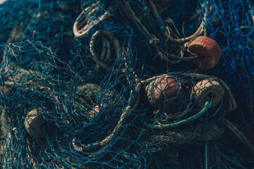 Textura de red de pesca azul.