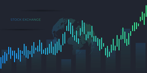 Stock market graph or forex trading chart for business and financial concepts, reports and investment on dark background. Vector illustration
