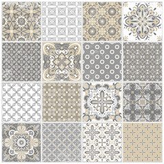 Traditional ornate portuguese tiles azulejos. Vintage pattern for textile design. Geometric mosaic, majolica.