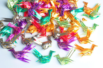 Colorful bird handcraft ribbin for donate to give away alms by scattering ,The Coin sprinkling.