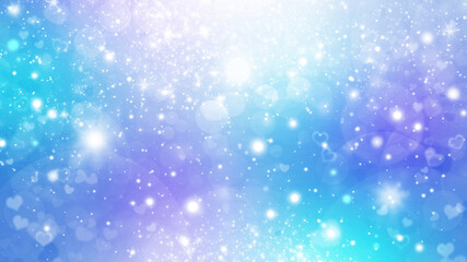 Obraz premium Blue, violet and white abstract gradient bokeh background with circles and hearts. Soft Valentines day background