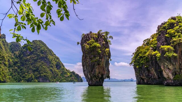 4K.Time lapse view of Khao Phing Kan National Park Phang Nga Bay, Thailand (James Bond Island)