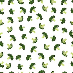 Seamless background of broccoli. Fresh organic and healthy, diet and vegetarian food. Vector illustrations isolated on white background.