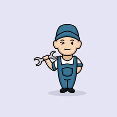 Cute repairman mascot design illustration