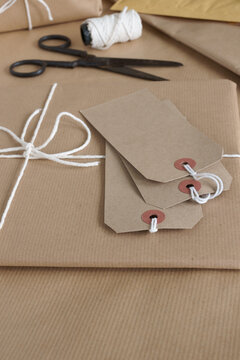 Parcel packing brown parcel paper labels and string