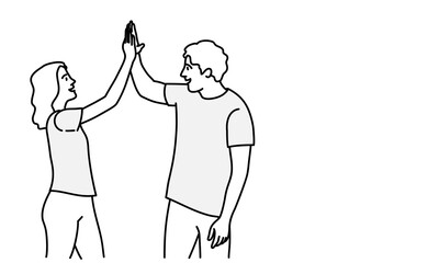 Two students giving high five. Hand drawn vector illustration.