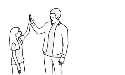Father and daughter giving high-five. Hand drawn vector illustration.