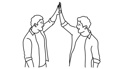 Happy men giving high five. Hand drawn vector illustration.