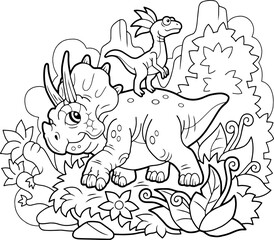 cartoon cute dinosaurs, coloring book, funny illustration