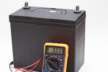 Checking car battery voltage. Device for measure voltage of car battery