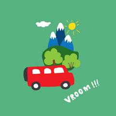 Cute Cars Cartoon Doodles. Transportation t-shirt print design. Vector Illustration