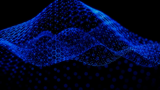 Medical Innovation concept. Scientific information represented as a High Tech Futuristic Particle Network. Abstract background. 3D render