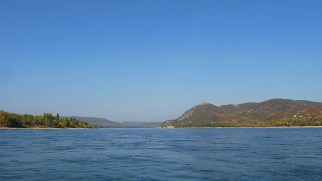 Water level flight over the danube river, near Visegr&aacute;d, Hangary