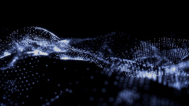 Abstract 3D Technology concept. Big Data and Artificial Intelligence represented as a High Tech Futuristic Particle Network. Abstract background. 3D render