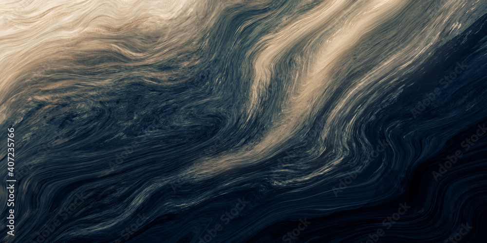 Aufkleber abstract paint background by deep blue and gold color with liquid fluid texture in luxury concept.