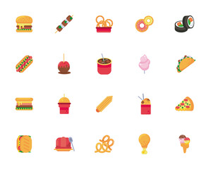 bundle of twenty street fast food set icons